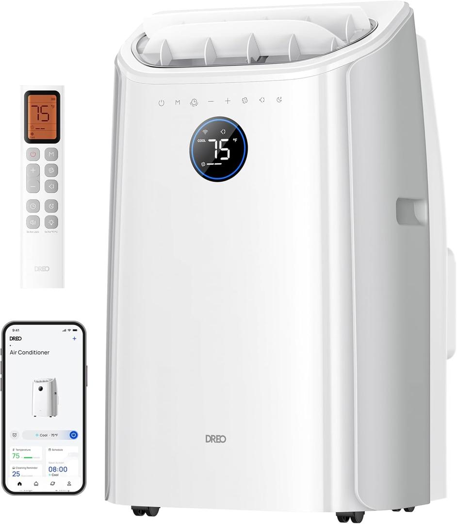 DREO Portable Air Conditioner 515S, 12000 BTU ASHRAE (8000 BTU DOE) Smart AC Unit for Bedroom with Drainage-free Cooling, Fan&Dehumidifier 3 in 1, APP/Voice/Remote, Quiet Standing AC for Room Indoors
