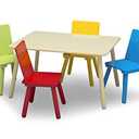 Delta Children Kids Table and Chair Set (4 Chairs Included), Natural/Primary