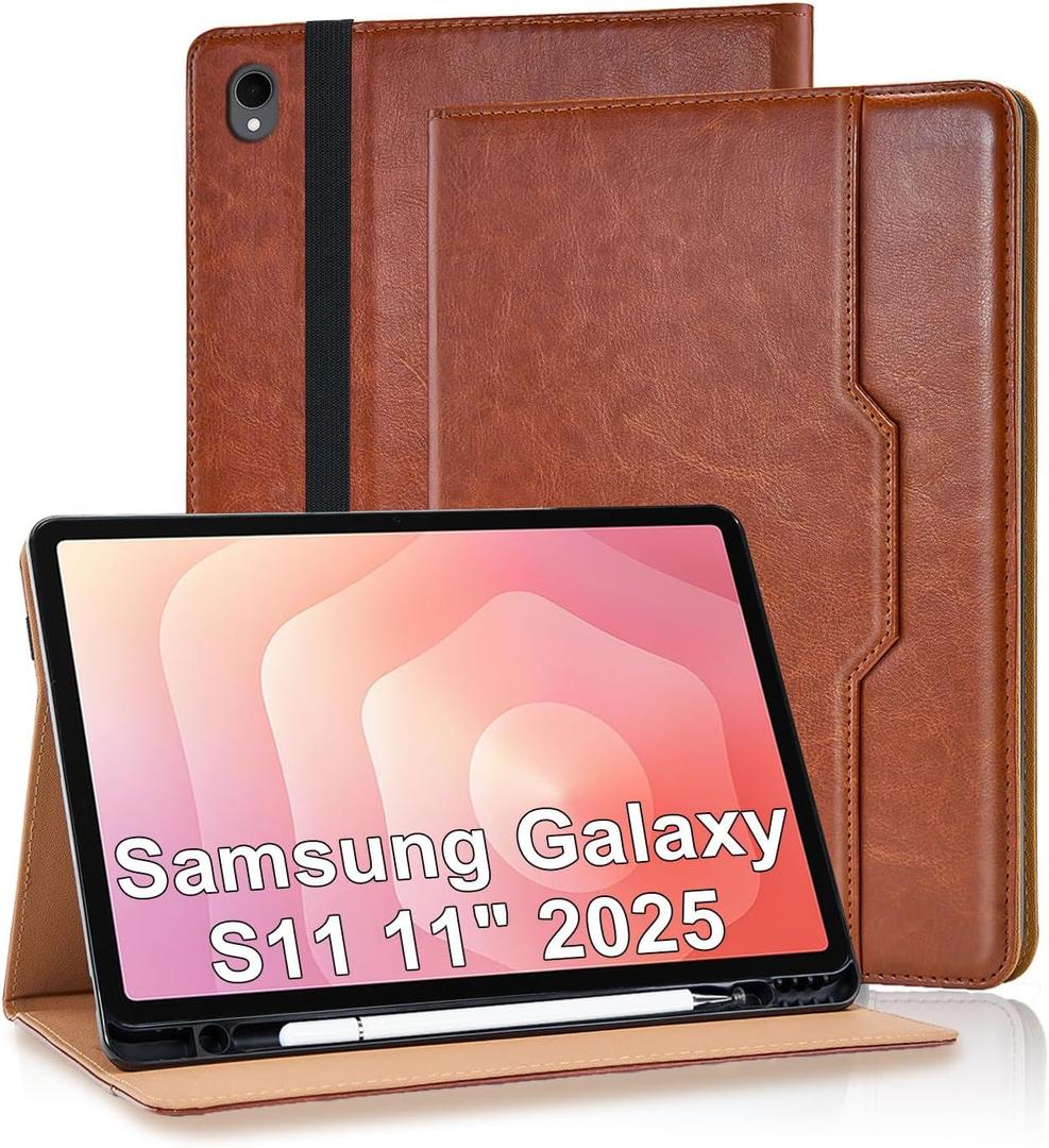 Case for Samsung Galaxy S11 11 inch 2025 PU Leather with Multi-Angle Viewing S Pen Holder Flip Cover for Galaxy S11 Protective, Brow