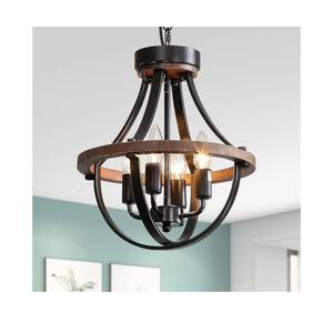 Farmhouse Chandelier, Modern Hanging Pendant Lighting, 4-Light Rustic Ceiling Light Fixture, Vintage Chandelier for Hallway Foyer Dining Room Entryway Kitchen Island Bedroom Brown Black 4-Light