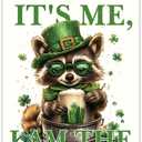 St Patricks Day Decor Coffee Bar Signs, Raccoon Gifts, St. Patrick's Day Decorations, Shamrock Raccoon Wooden Sign Home Office Kitchen Coffee Bar Hanging Wall Art Decorations 10 X 8 Inches
