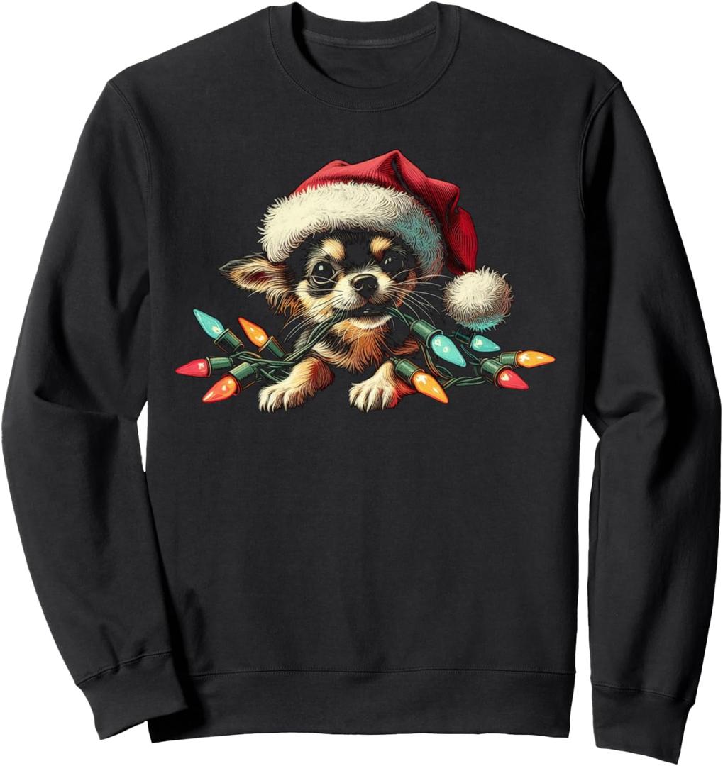 Chihuahua Chew Christmas Light Cord Cute Xmas Holiday Funny Sweatshirt XL