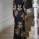 Verdusa Women's Floral Mesh Maxi Dresses Elegant Formal Long Sleeve Spring Wedding Guest Dress Cocktail (Blue)