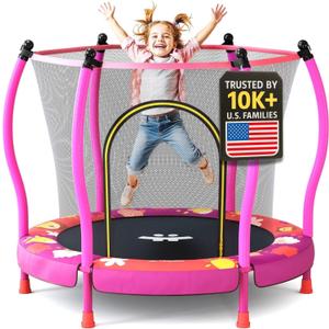Happin 55 Trampoline for Kids with Safety Enclosure, Indoor & Outdoor Toddler Trampoline, Ultra Safe Design with Multi Activity Accessories, Perfect Toddler Gift for Boys & Girls Ages 18 (Pink)