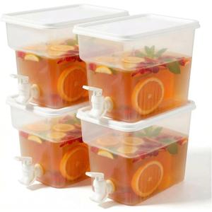 BEWBBAT 4 Pack 1.3 Gallon Drink Dispenser with Spigot for Fridge, Leakproof Plastic Water Container Fridge Beverage Dispenser Ice Juice Dispenser with Spigot for Home Party Restaurant Bar Buffet