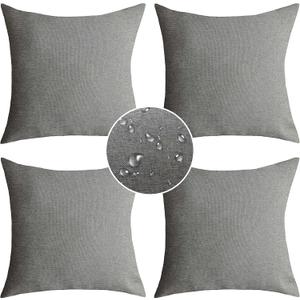 Demetex Outdoor Pillow Covers Waterproof Square Pillow Case Decorative Throw Pillows for Couch Patio Furniture Holidays Indoor Outdoor Party, Set of 4, 18x18 Inch, Light Grey