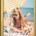 Wood 18x24 Frame Gold, Ornate Natural 24x18in Poster Picture Frame, Modern Golden 18 x 24inch Gallery Wall Photo Frame with HD Plexiglass, Horizontal Vertical Wall Mounting Display 1pcs