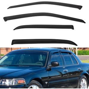 4pcs Window Visors Compatible with 98-11 Crown Victoria 92-11 Grand Marquis (Without Landau Roof) Front+Rear Smoke Tint Sun/Rain Guard Outside Mount Tape-On Vent