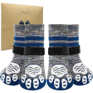PUPTECK Anti-Slip Dog Socks with Double Sides Grips Booties, Traction on Hardwood Floors to Prevent Licking Paws, Dog Shoes for Cold Hot Pavement, for Medium Large Senior Dogs, Navy Blue (Large (4 Count))
