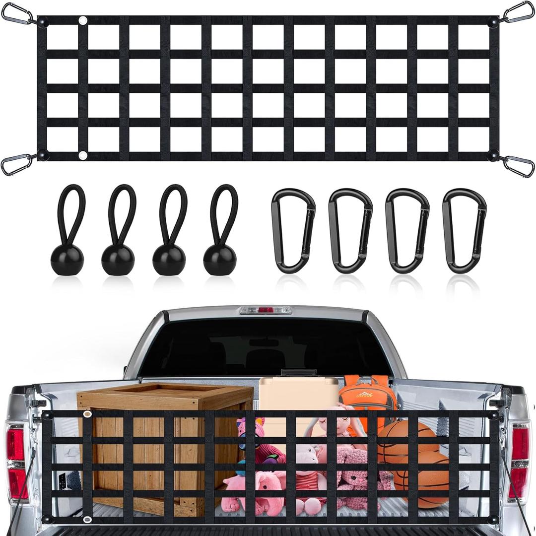 Tailgate Net for Pickup Truck Bed, 60'' x 18'' Heavy Duty Cargo Netting, Mesh for Full Size Truck With Ford, Chevrolet, GMC, Toyota, Ram, Jeep and More (Black)