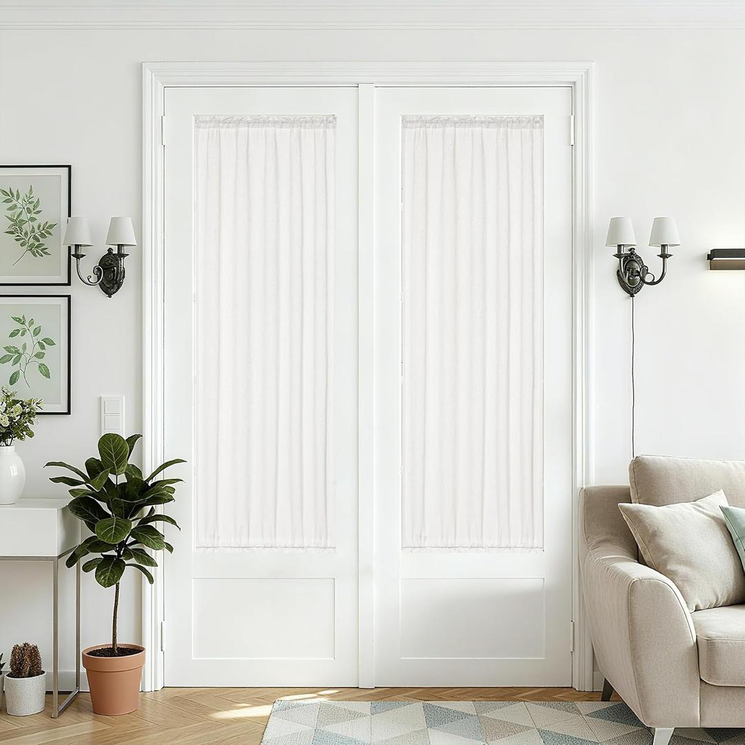 25 x 68 Inch Sheer Door Curtains 2 Panel Sets Ivory White Side Door Window Curtains Linen Textured Boho Drapes Light Filtering Privacy Curtain for Doorways Patio with Dual Rod Pocket and Tie Back