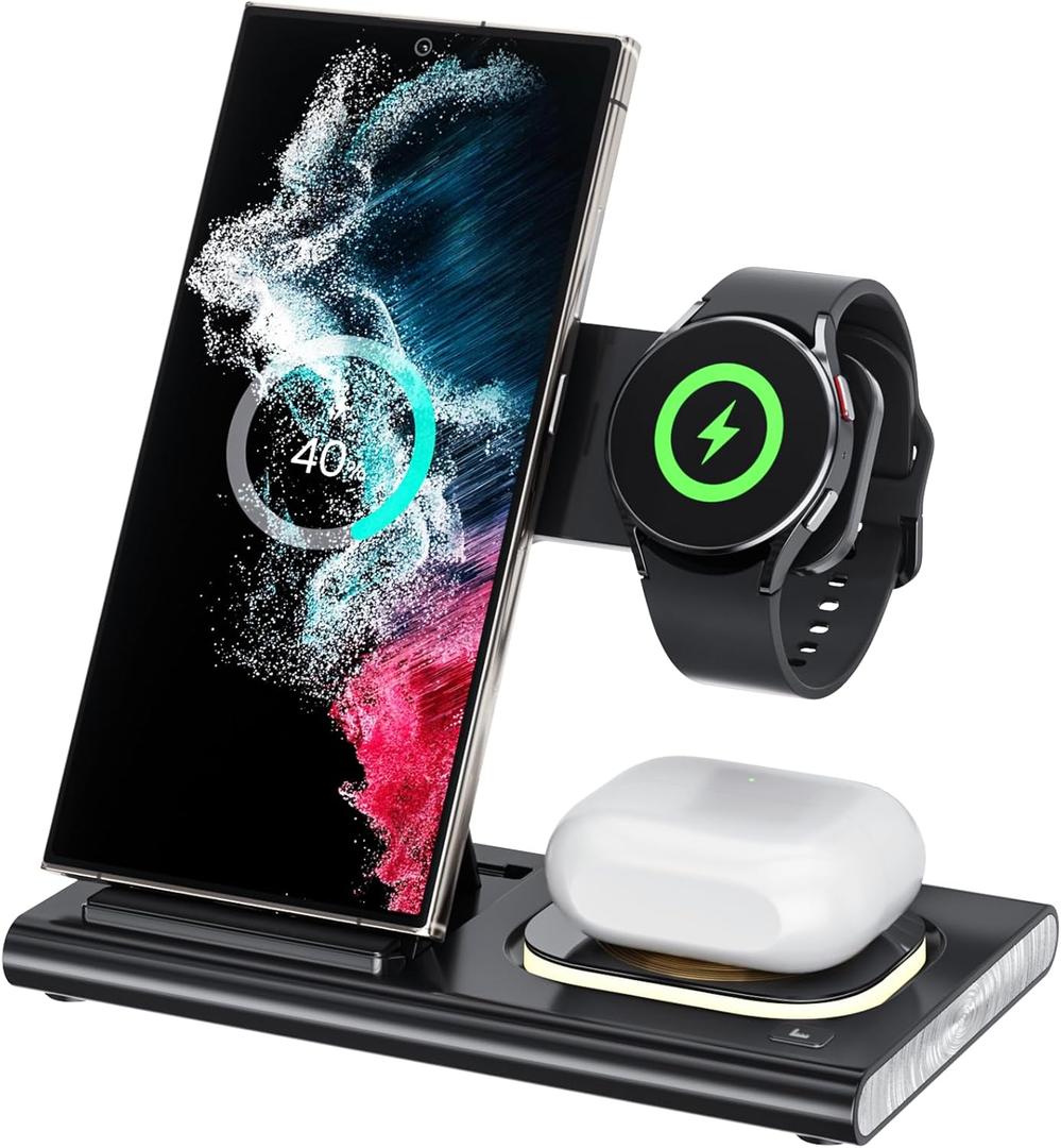 3 In 1 Wireless Charging Station For Phone Black