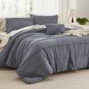 Bedsure Queen Comforter Set - 4 Pieces Pinch Pleat Bed Set, Dark Grey Boho Bedding for All Season, 1 Soft Comforter, 2 Pillowcases, 1 Decorative Pillow (13 - Dark Grey)