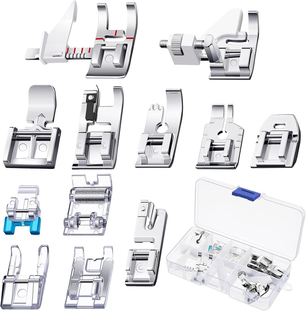 Mudder 12 Pcs Sewing Machine Presser Foot Set Multifunctional Sewing Foot Presser for Gathering Zipper Insertion Joining Embroidery Stitching