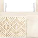 Mkono Bedside Caddy Hanging Organizer, Boho Macrame Storage with Fixed Straps and Hooks, 4 Pockets Holder Remote Magazine Accessories for Home Loft Bunk Bed, Dorm, Hospital Beds