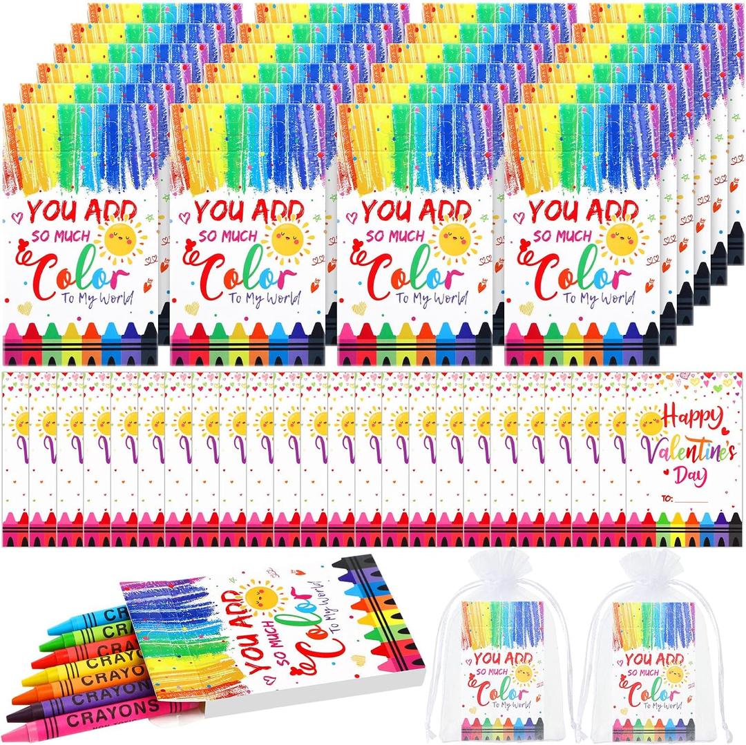 24 Set Colorful Crayons Bulk with Cards Bags Multicolor Wax Crayons for Classroom Party Favors Exchange Treats Prizes Gifts Supplies