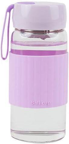 13oz/380ml small glass water bottle with leak-proof Lid,Anti-slip silicone sleeve, Lightweight and portable drinking cup,tea infuser and Silicone strap (Purple,13oz)