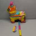 16" Cinco de Mayo Pinata, Large Rainbow Color Donkey Pinata 16 x 13 x 5.5 ln with Stick and Blindfold for Fiestas Mexican Party Decoration, Photo Prop, Taco Tuesday Event