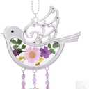 Laraine Bird Suncatcher with Pressed Flower Wings Mather's Day Birdie Glass Wind Chime Ornament Charm with Metal Heart Gifts for Mom Grandma Aunt Birthday (Pink, Mom)