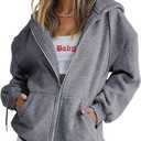 Trendy Queen Womens Zip Up Hoodies Oversized Sweatshirts Fall Fashion Outfits Casual Jackets 2025 Winter Clothes (Small, Dark Grey)
