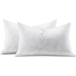 Feather Throw Pillow Inserts Set of 2, Soft Fluffy Rectangle 12 x 20 Inches Decorative Pillow Insert, Feather and Down Filled Euro Pillows for Bed, Couch and Cushion