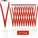 24-Pack Red Breakaway Lanyards with Waterproof Badge Holders, Polyester Neck Straps for ID Cards, Events, Office, and Schools