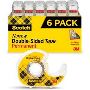 Scotch Permanent Double Sided Tape, Card Making and Holiday Scrapbooking Supplies, Alternative to Gift Wrap Tape for Wrapping Presents, 0.50 in. x 500 in., 6 Rolls with Dispensers