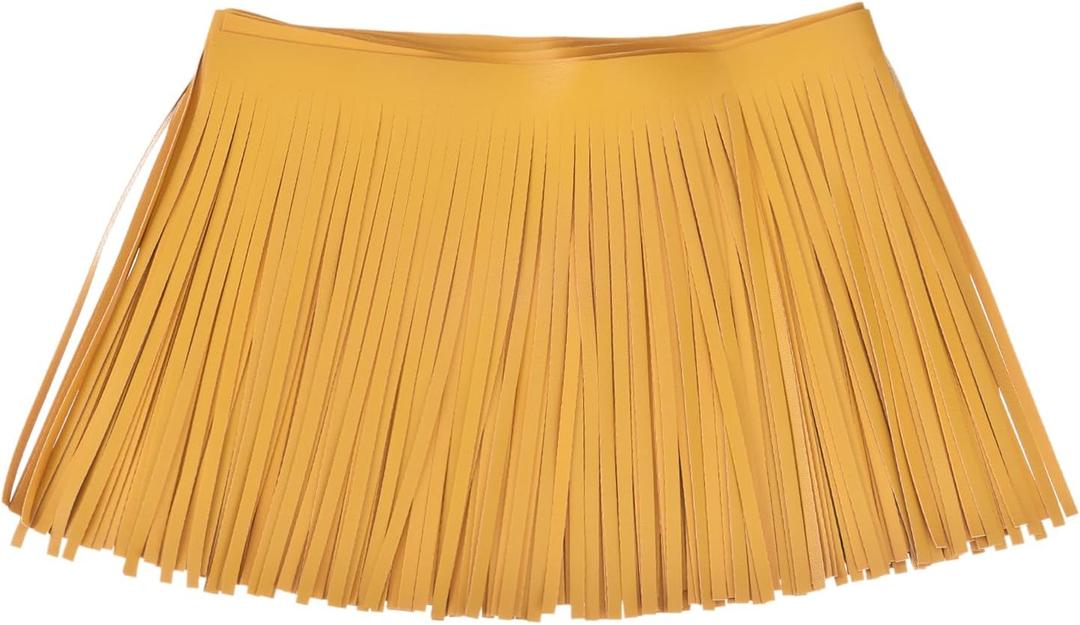uxcell 2 Yards 8 Inch PU Faux Leather Fringe Trim Double Side Leather Sewing Tassel Fringe for DIY Sewing Dress Crafts Skirt Decoration, Yellow