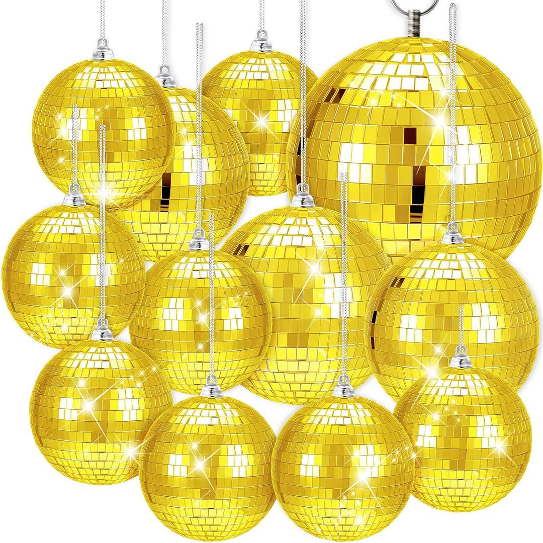 WILLBOND Pack of 8 Disco Ball Mirror Ball with Hanging Ring for Fun Retro Disco Party Decorations Party Dj Lighting Effect Stage Props Game Accessories, 5.91", 3.94", 3.15", 2.36"(Gold)