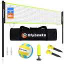 20FT Outdoor Volleyball Net Set System for Backyard Beach with Anti-Sagging Net, Iron Adjustable Height Poles, Soft PU Volleyball and Pump, Carry Bag - Instant Set Up & Durable (Black and Green)