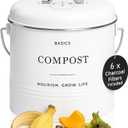 D'Lifeful Kitchen Compost Bin  1.3 Gallon Countertop Farmhouse Compost Container with Lid  Odorless Indoor Food Scrap Pail with 6 Charcoal Filters  Eco-Conscious and Easy to Clean - White