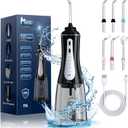 Water Dental Flosser Oral Irrigator with 5 Modes, 350ml Cordless Water Teeth Cleaner Pick 6 Tips, IPX7 Waterproof Rechargeable Portable Powerful Battery for Travel & Home Braces & Bridges Care (Black)