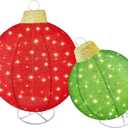 HOYECHI 2pc Lighted Pop-Up Outdoor Christmas Ornament Set – Holiday Ball Decorations with 200 LED Lights, 8 Lighting Modes, for Yard & Outdoor Christmas Decor - Red/ Green