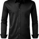 Alimens & Gentle Men's Dress Shirt Regular Fit Stretch Stain Shield Long Sleeve Solid Business Wedding Button Down Shirts (4X-Large, Black)