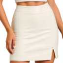 Nawgut Faux Leather Skirt High Waisted Bodycon A line Pencil Skirts with Shorts for Women (White, L)