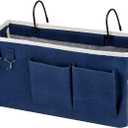 Bedside Storage Caddy/Bedside Hanging Storage Bag for Headboards Bunk Beds Dorm Rooms Book Phone Magazine Holder (Navy Blue)