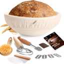 BAKERIA 9" Sourdough Bread Proofing Basket Kit  Artisan Banneton Set, Linen Liner, Whisk, Bread Lame & Blades, Scrapers, Brush, Recipe Book  Complete Baking Tools Gift