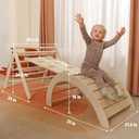 Pikler Triangle Set with Cushion Large, 5 in 1 Toddler Climbing Toys Indoor, Montessori Foldable Climbing Set for Kids, Wooden Playground Jungle Gym with Ramp, Arch and Ladder (Wooden Color)