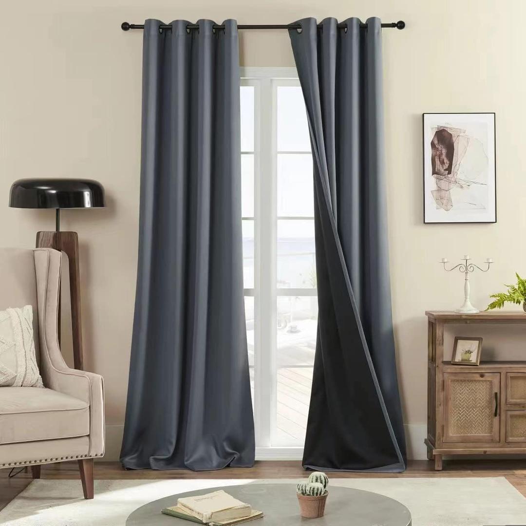 Rutterllow 100% Blackout Curtains 2 Panels, Full Shade 90 Inches Long Complete Drapes for Living Room, Thermal Insulated Bedroom Window Treatment Drapes (Dark Grey, 52Wx90L)