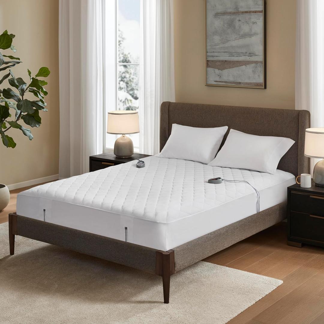 Beautyrest Cotton Heated Mattress Pad - Bed Warmer with 20 Heat Settings Controller, Auto Shut Off Timer, All Around Elastic Deep Pocket, UL Certified, Machine Washable, White King