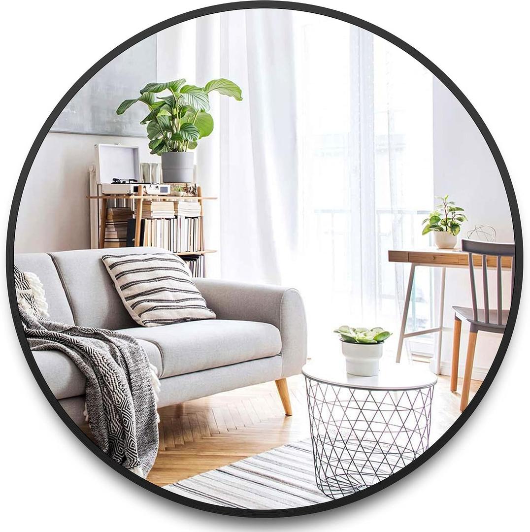 Itrue 36 Inch Black Round Mirror for Bathroom, HD Glass Circle Wall Mirror with Brushed Metal Anti-Rust Frame, Modern Decorative Mirror for Living Room, Bedroom, Entryway, Easy Install