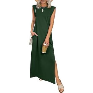 ANRABESS Women Summer Casual Sleeveless Maxi Dress 2026 Crewneck Loose Split Wrinkle-Free Beach Travel Vacation Long Sundress XL