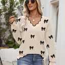 Zeagoo Cute Sweaters for Women Long Sleeve V Neck Bow Pullover Sweater Tops Business Dressy Casual Fall Outfits, Small 