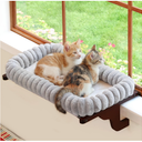 Zakkart SnugCloud Cat Window Perch with 4-Sided Bolster - Large Cat Hammock for Window Sill - Solid Hardwood & Metal Frame - Window Seat for Pets (Dark Stained Wood w/Gray Bed, Large)
