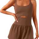 Wenlia Women Workout Romper Onesie with Padded Bras Sleeveless One Piece Outfits Shorts Atheletic Running Jumpsuit Clothes (Coffee Brown,Medium)