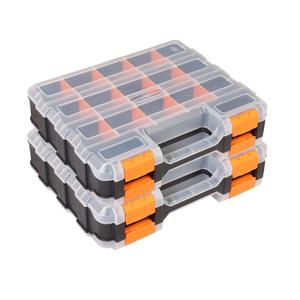Tool Box with Transparent Lid, Double Side 34-Compartments Organizer Box with Removable Dividers for Hardware, Screws, Bolts, Nails, Beads, Jewelry and Fishing Accessories, Orange, 2 Pack