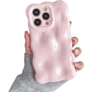 XIZYO for iPhone 16 Pro Case 6.3 Inch Cute Wave Pattern Aesthetic 3D Curly Wavy Shape Plating Glitter Bling Women Girls Soft Bumper Silicone Shockproof Cover, Light Pink