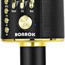 BONAOK Wireless Bluetooth Karaoke Microphone, 3-in-1 Portable Handheld Mic Speaker Machine for All Smartphones, Gifts to Girls Boys Kids Adults All Age Q37 (Black/Gold)