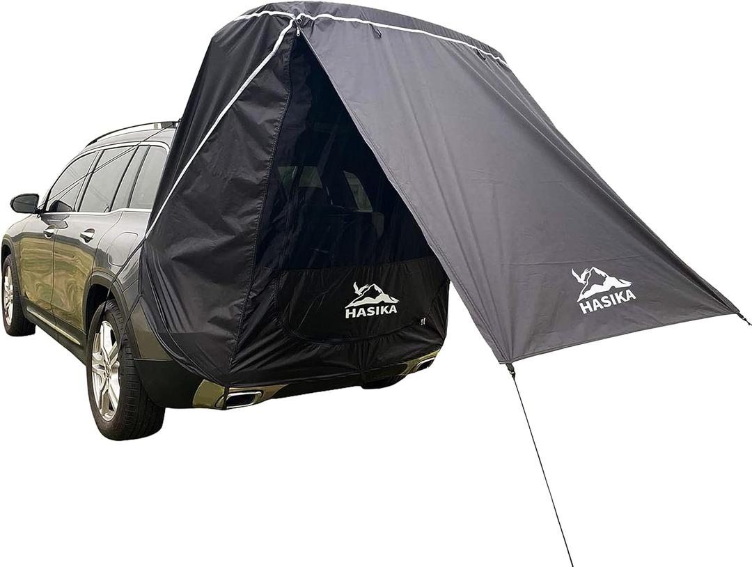 Hasika SUV Camping Tent Car Tailgate Shade Awning with Screen Net Waterproof 3000MM UPF 50+ Black (Small)