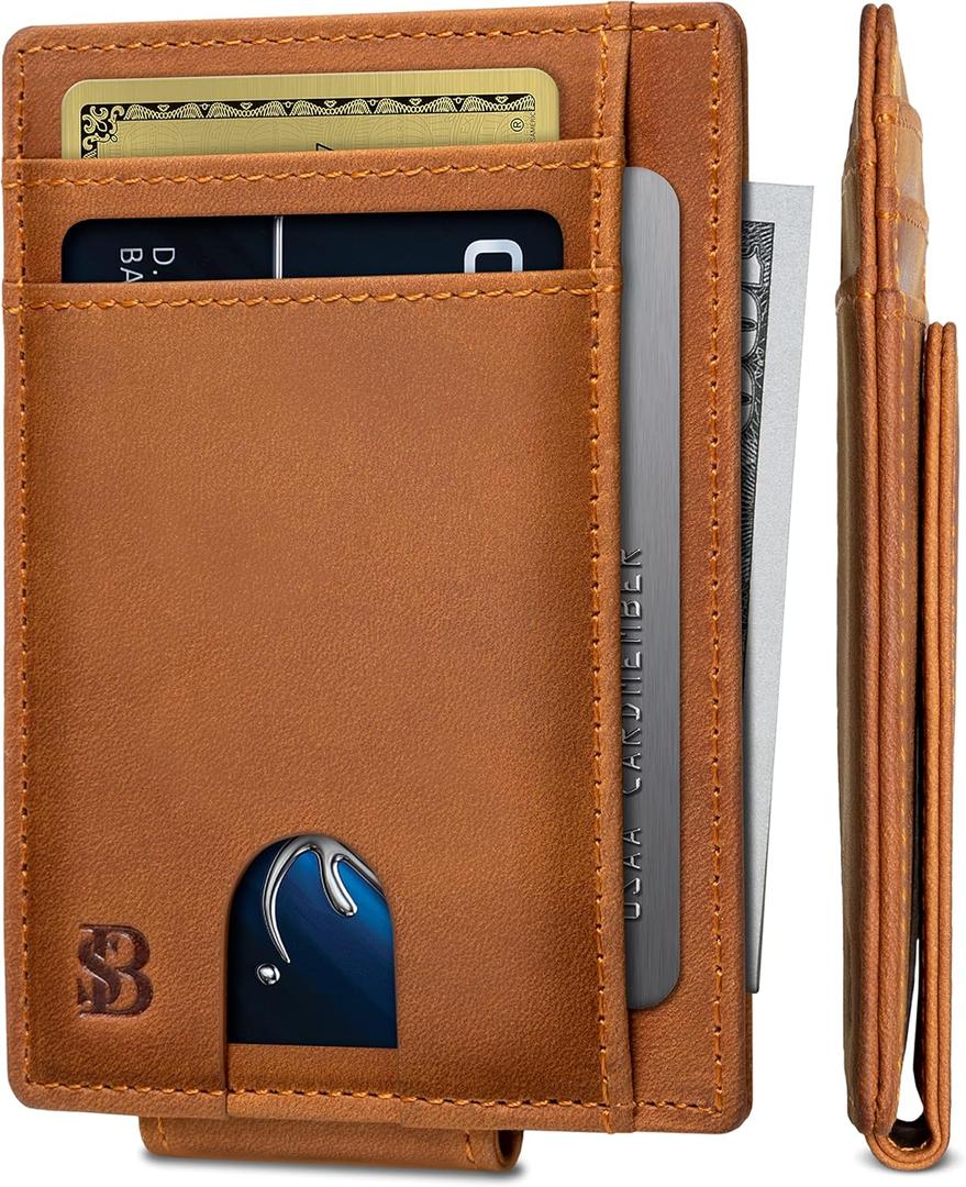 SERMAN BRANDS Front Pocket Wallet with Money Clip Magnetic. Bifold Minimalist RFID Leather Wallets for Men Slim Card Wallet (California Desert Scout)